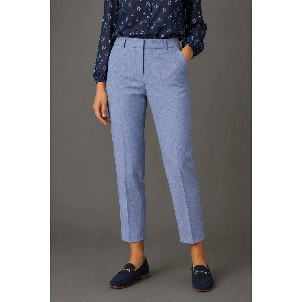 Talbots Hampshire Ankle Pant Womens 16 Light Blue Textured Straight Leg Trousers